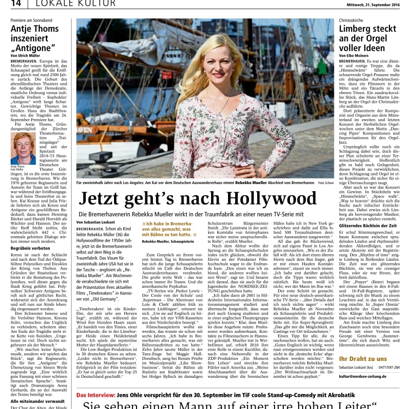 Nordsee-Zeitung on actress Rebekka Mueller going to Hollywood
