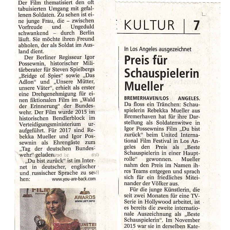 Actress Rebekka Mueller receives award in Hollyood - Nordsee-Zeitung