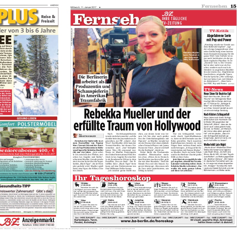 Actor and producer Rebekka Mueller on her Hollywood in BZ Berlin
