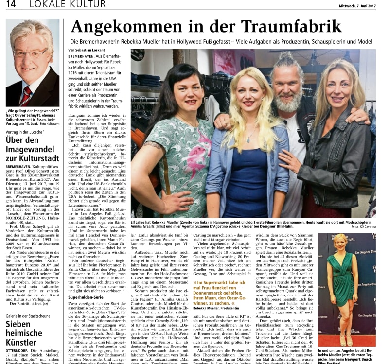 Actress Rebekka Mueller about arriving in Hollywood - Nordsee-Zeitung Bremerhaven
